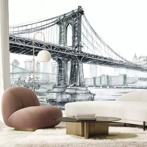 Fototapete Zeichnung der Manhattan Bridge in New York