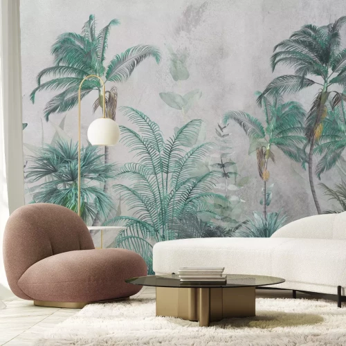 Fototapete Grüne Dschungelvegetation auf Beton