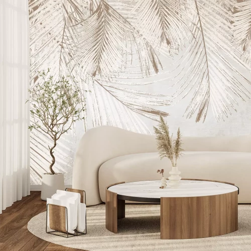 Fototapete Beige Palmblätter auf Beton