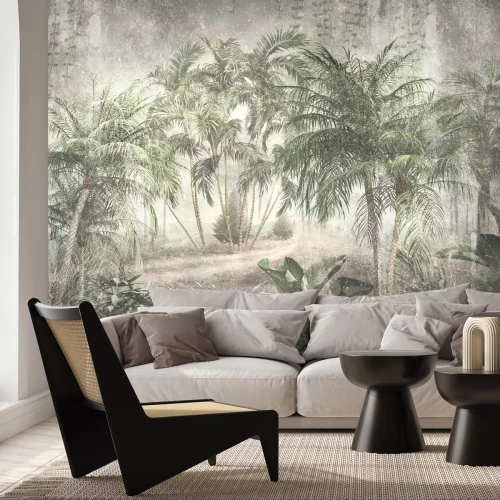 Fototapete Tropischer Wald mit Palmen auf Beton