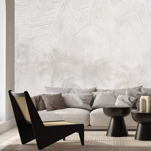 Fototapete Palmen und Blätter vor einem Betonhintergrund