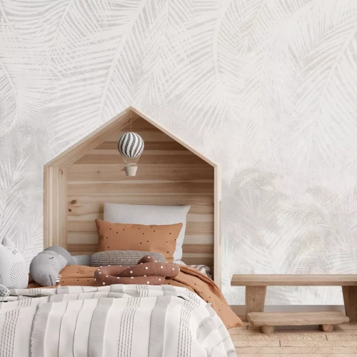 Fototapete Palmen und Blätter vor einem Betonhintergrund