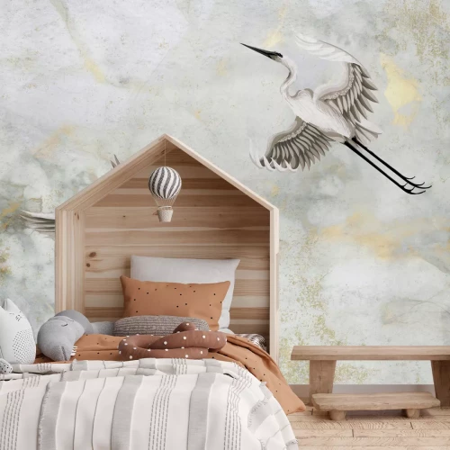 Fototapete Reiher im Flug vor einem Hintergrund mit Marmoreffekt