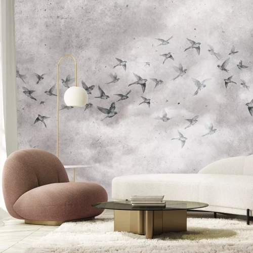 Fototapete Vögel auf Betonhintergrund im Loftstil