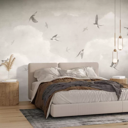 Fototapete Monochromatischer Himmel mit fliegenden Schwalben