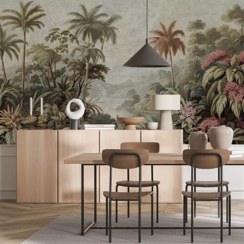 Fototapete Tropische Dschungellandschaft im Aquarellstil