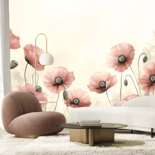 Fototapete Mohnblumen im Aquarellstil zartes Blumenmotiv