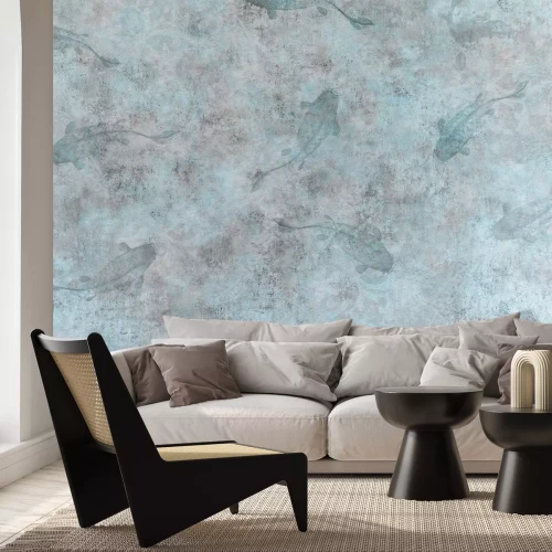 Fototapete Fische auf Betonhintergrund in Blautönen