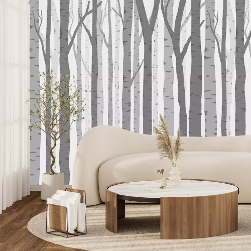 Fototapete Bäume im dichten Birkenwald Illustration