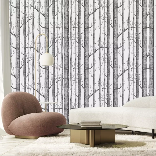 Fototapete Birken in minimalistischer Landschaft