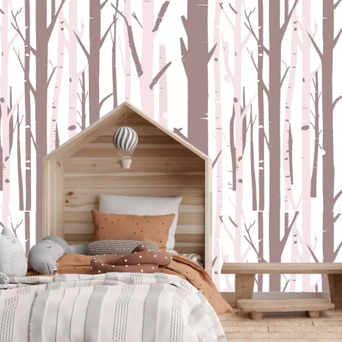 Fototapete Minimalistischer Birkenwald im Märchenstil