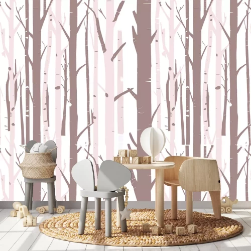 Fototapete Minimalistischer Birkenwald im Märchenstil