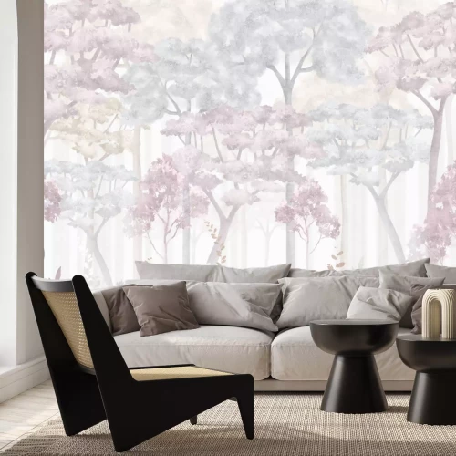 Fototapete Aquarellbäume und pastellfarbene Pflanzen