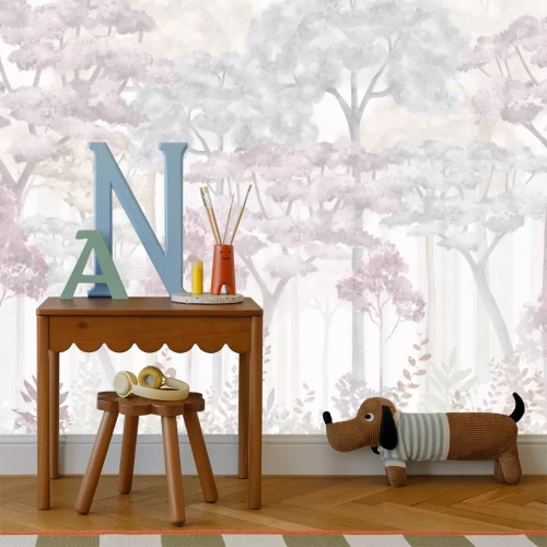 Fototapete Aquarellbäume und pastellfarbene Pflanzen