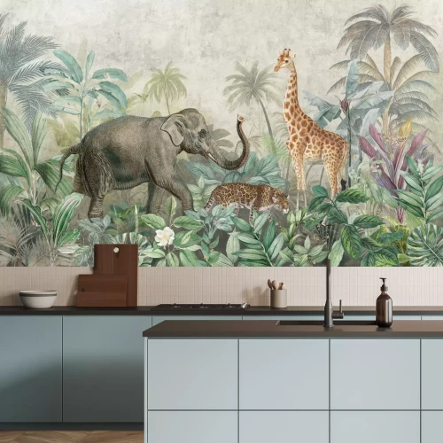 Fototapete Wilde Tiere inmitten üppiger tropischer Vegetation
