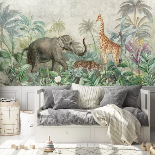 Fototapete Wilde Tiere inmitten üppiger tropischer Vegetation