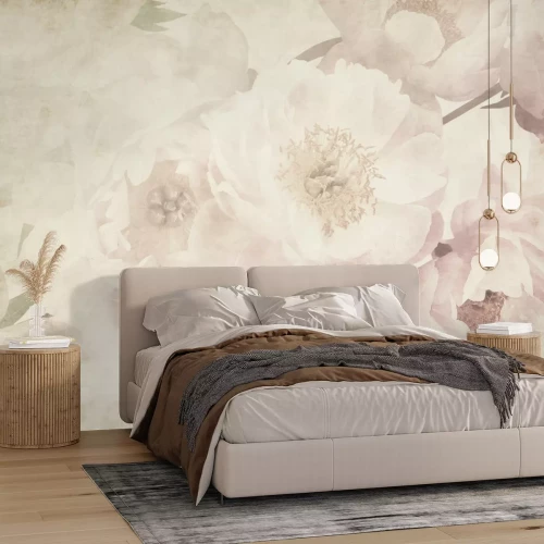 Fototapete Romantische Pfingstrosen im Retro-Stil