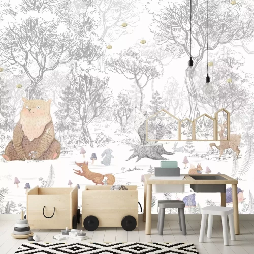 Fototapete Tiere im Wald Illustration im Märchenstil