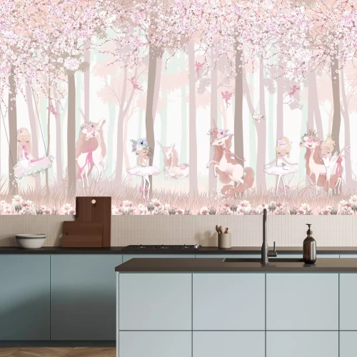 Fototapete Märchenwald mit Prinzessinnen und magischen Einhörnern