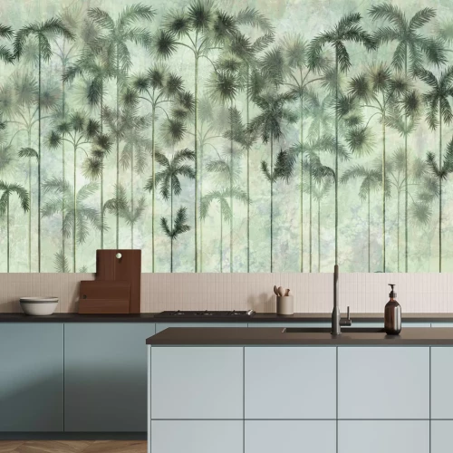 Fototapete Bambuswald im Aquarellstil auf strukturiertem Hintergrund