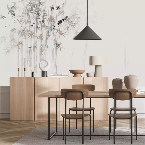 Fototapete Bambussprossen und Blätter im Aquarellstil