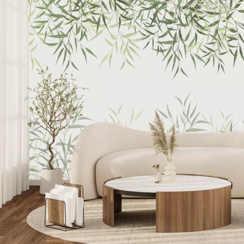 Fototapete Grüne Bambussprossen auf hellem Hintergrund