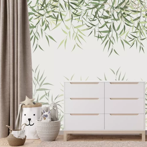 Fototapete Grüne Bambussprossen auf hellem Hintergrund