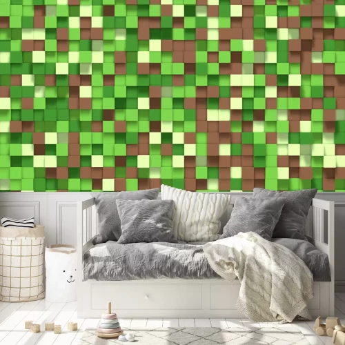 Fototapete 3D-Grafikhintergrund mit Elementen der Videospielwelt