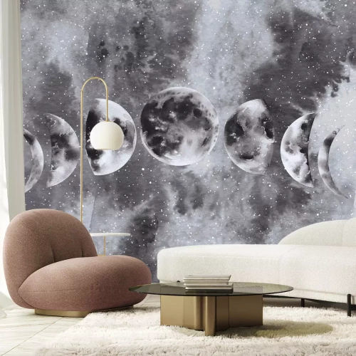 Fototapete Mondphasen vor einem Aquarellhimmel