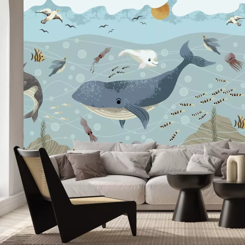 Fototapete Märchenhafte Unterwasserwelt mit bunten Fischen Kinder Grafik