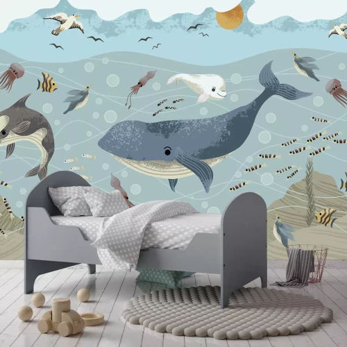 Fototapete Märchenhafte Unterwasserwelt mit bunten Fischen Kinder Grafik