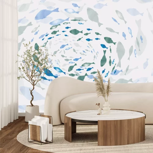 Fototapete Aquarellmotiv Fisch im Wirbel abstraktes Muster