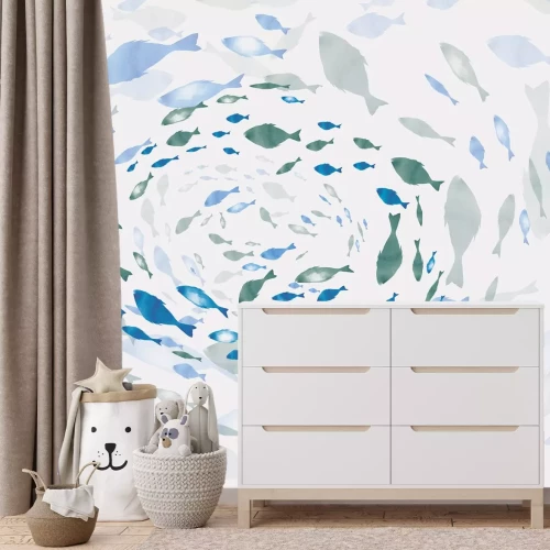 Fototapete Aquarellmotiv Fisch im Wirbel abstraktes Muster