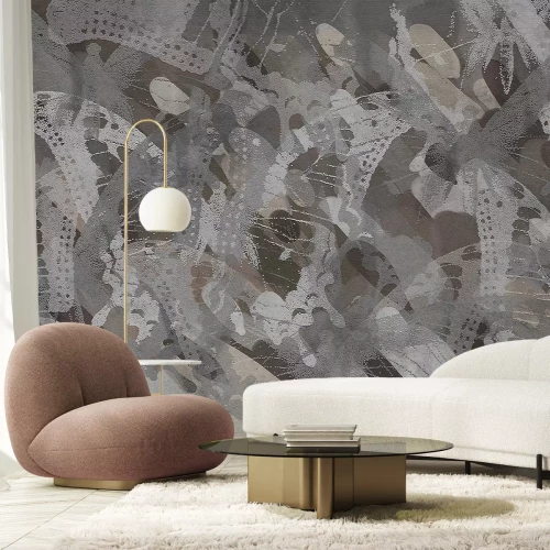 Fototapete Abstraktes Muster mit Schmetterlingen in Grautönen und Braun moderner Stil