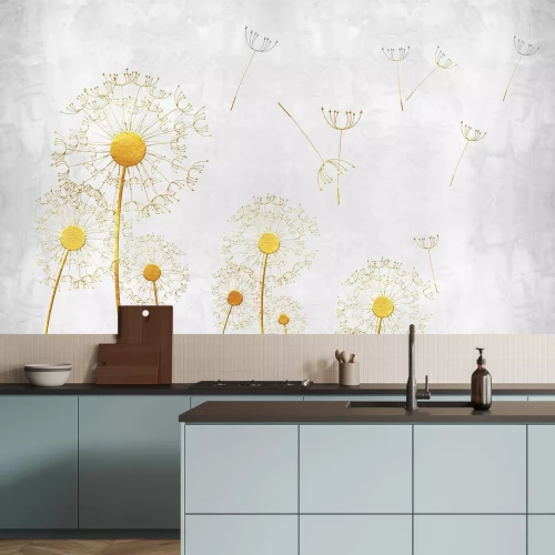 Fototapete Löwenzahnblumen auf betonstrukturierter Oberfläche, abstraktes minimalistisches Muster