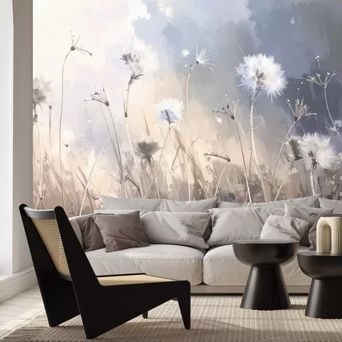 Fototapete Pflanzen und Gräser im Malstil mit verschwommenem natürlichem Hintergrund