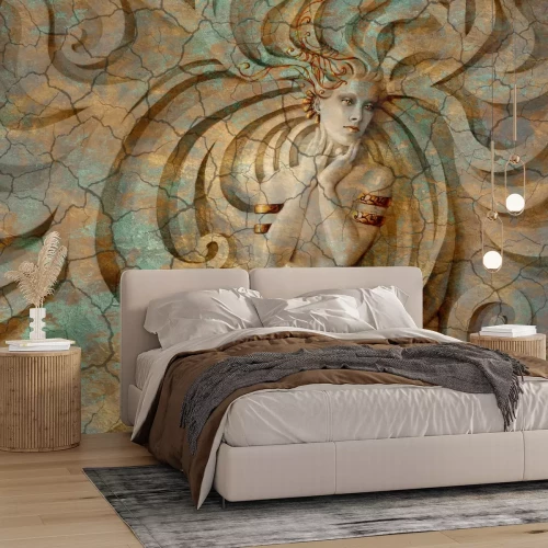 Fototapete Skulptur einer Frau im 3D-Stil auf betonartigem Hintergrund