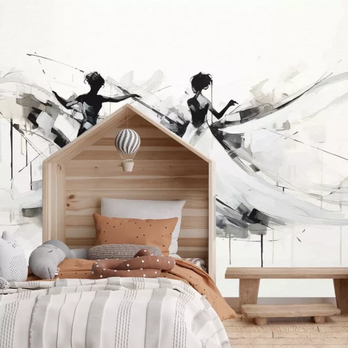 Fototapete Modernes Muster tanzende Frauen Abstraktion auf weißem strukturiertem Hintergrund