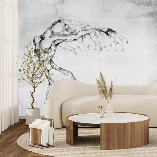 Fototapete Weibliche Silhouette im Aquarellstil auf grauem Betonhintergrund