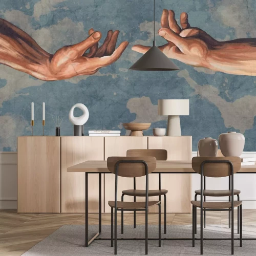 Fototapete Menschliche Hände vor abstraktem Himmelshintergrund