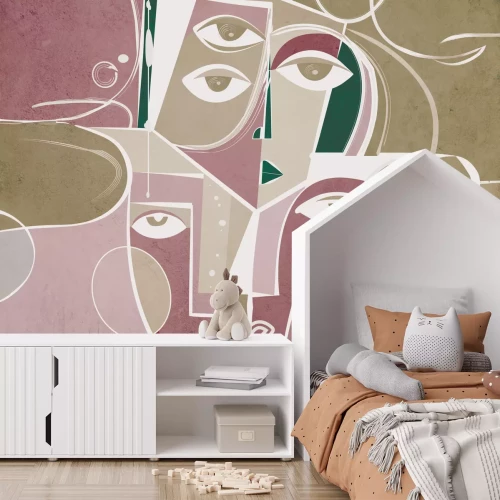 Fototapete Gesichter im abstrakten Stil auf geometrischem Hintergrund