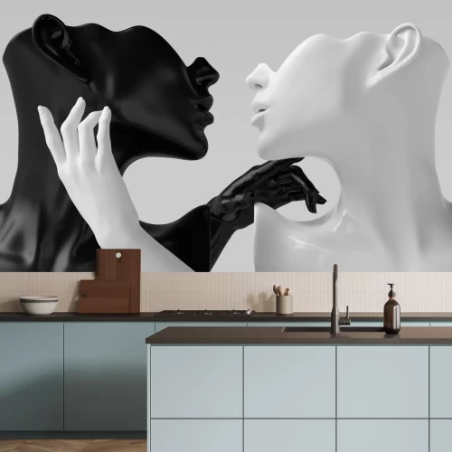 Fototapete Liebe zweier Figuren in schwarz-weißer abstrakter Kontrast