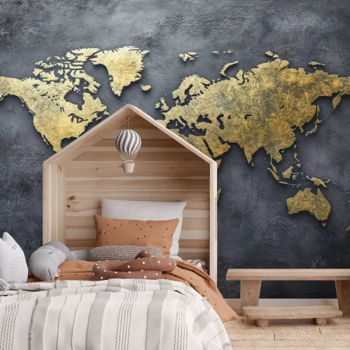 Fototapete Weltkarte auf rohem Betonhintergrund moderner Stil