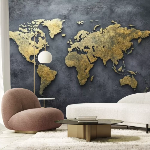 Fototapete Weltkarte auf rohem Betonhintergrund moderner Stil