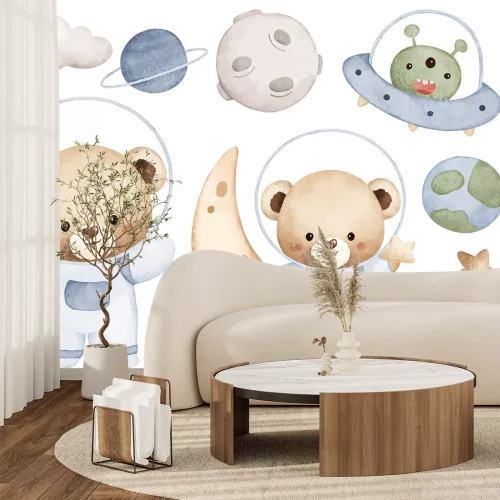 Sticker Teddybären Sternchen und Planeten im Weltraum