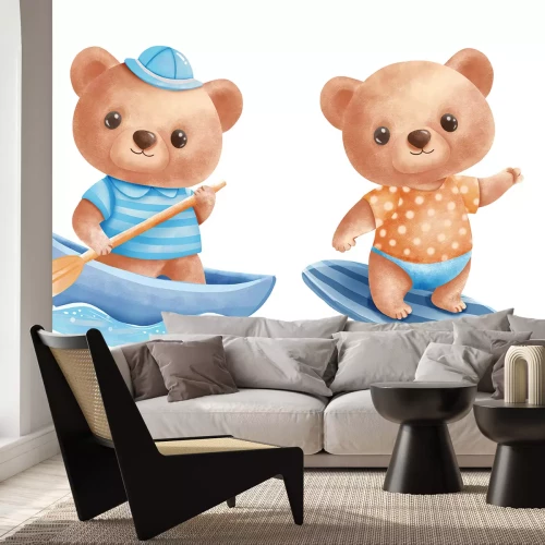 Sticker Süße Teddybären Boot und Surfbrett