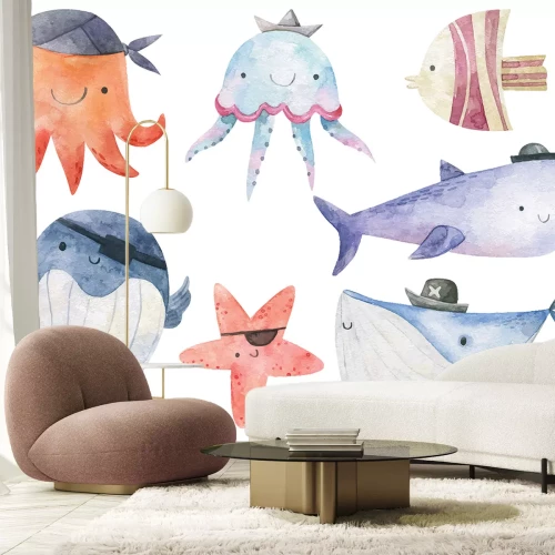 Sticker Meerestiere im Aquarellstil für Kinder