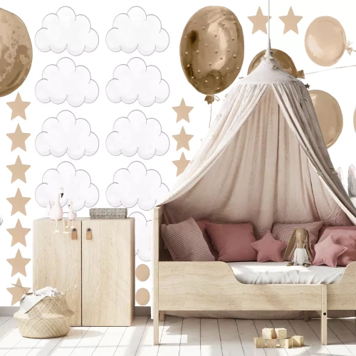 Sticker Kaninchen mit Ballons zwischen Wolken