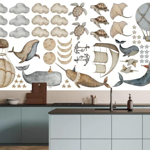 Sticker Wale Chmoren Schiffe und Ballons Muster für Kinder