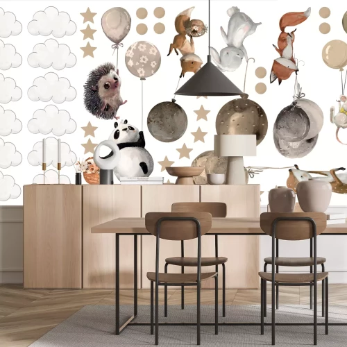 Sticker Waldtiere mit Ballons Wolken und Sternen